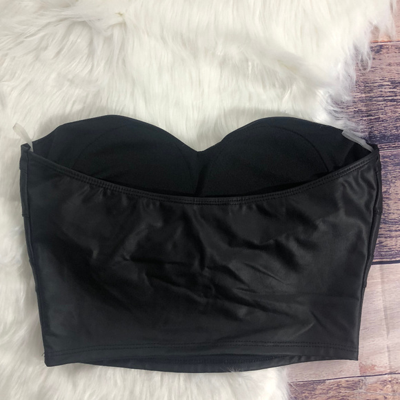 NWT Pleather Strapless Black Crop Top - Large - Picture 2 of 3